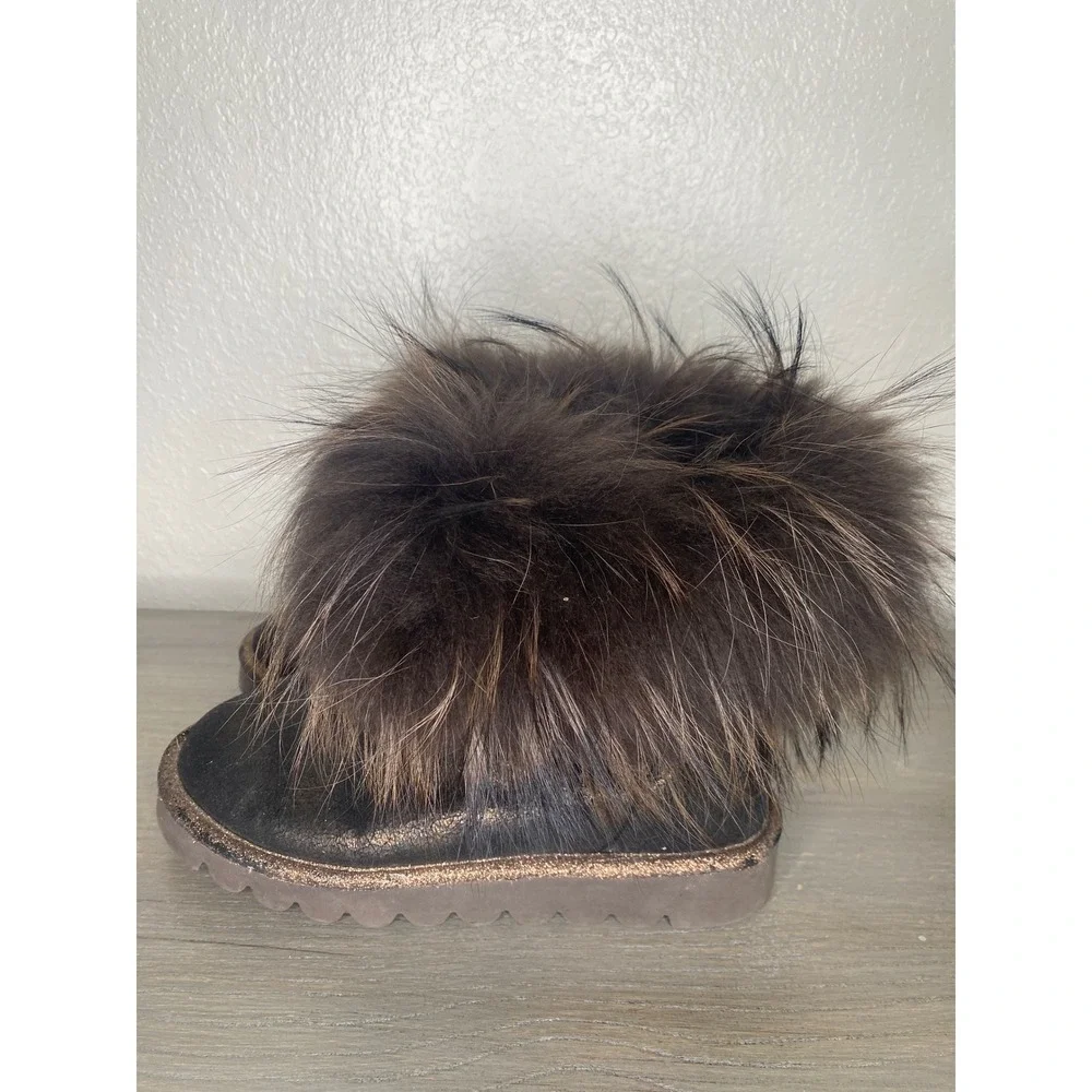 Rebecca White Womens Bronze/Brown Metallic Fur Trimmed‎ Ankle Winter Boots Sz 38